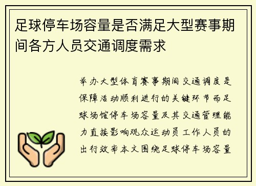 足球停车场容量是否满足大型赛事期间各方人员交通调度需求